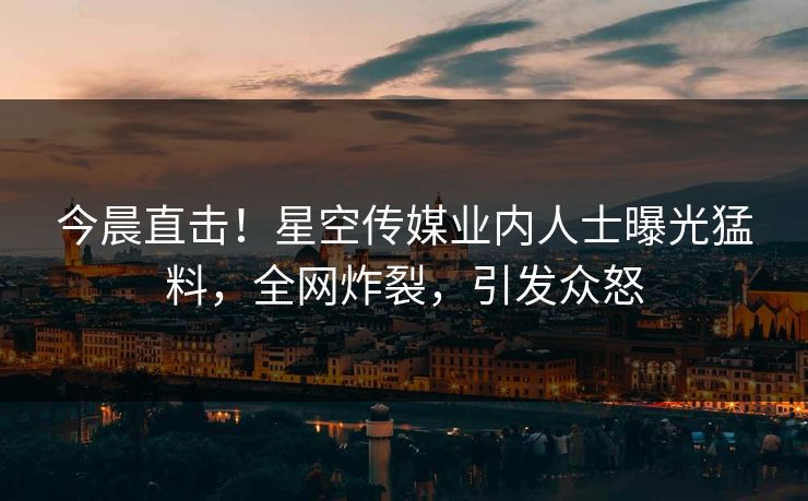 今晨直击！星空传媒业内人士曝光猛料，全网炸裂，引发众怒