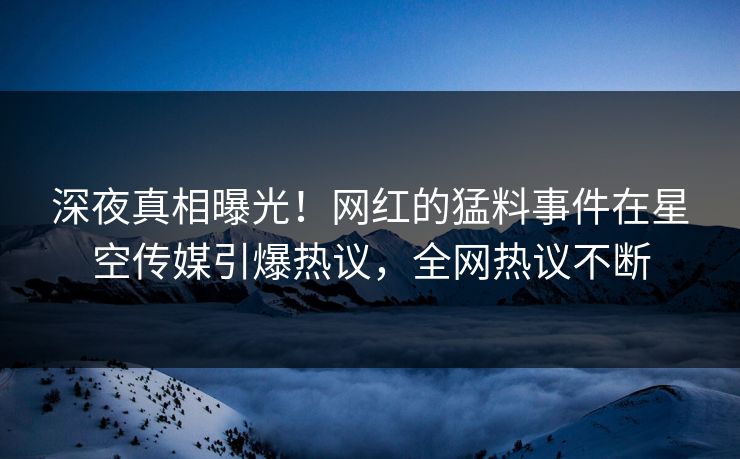 深夜真相曝光！网红的猛料事件在星空传媒引爆热议，全网热议不断