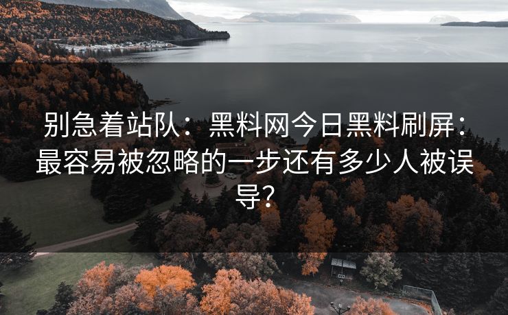 别急着站队：黑料网今日黑料刷屏：最容易被忽略的一步还有多少人被误导？